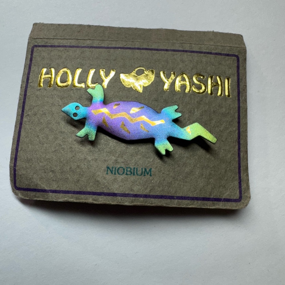 NEW!  Vintage Holly Yashi Niobium Lizard Brooch / Tie Pin - Blue-Green-Purple